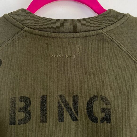 EXCELLENT CONDITION Anine Bing Archer Army Green Graphic Cotton Sweatshirt Sz: M - Picture 5 of 10